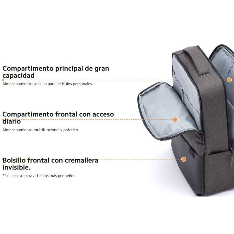Sac à dos Xiaomi Commuter gris foncé, capacité des compartiments