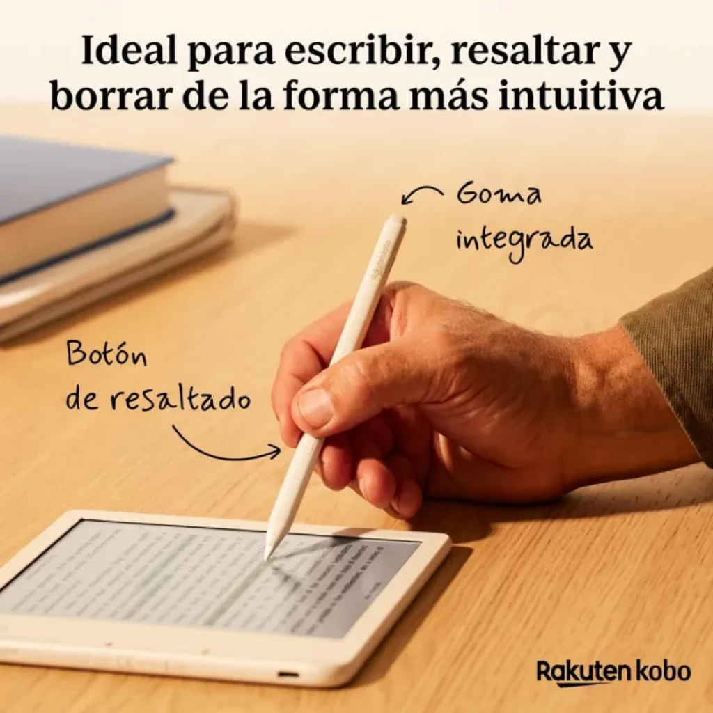 Rakuten Kobo Stylus 2 Branco com ponta fina, borracha integrada e botão de destaque, compatível com eBooks e carregamento USB-C para anotações precisas