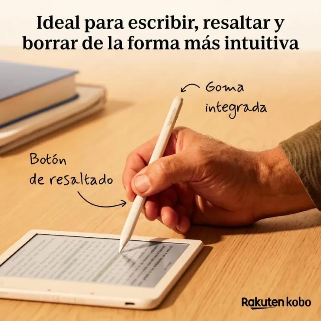 Rakuten Kobo Stylus 2 Branco com ponta fina, borracha integrada e botão de destaque, compatível com eBooks e carregamento USB-C para anotações precisas
