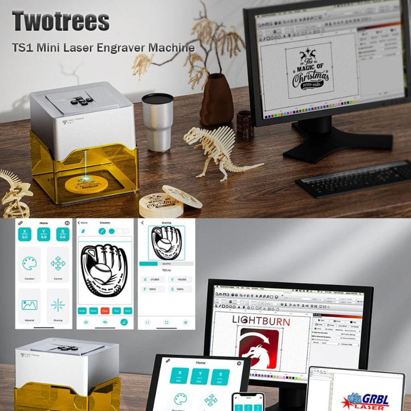 Twotrees TS1 Mini - Gravador a laser, imagem com aplicação.