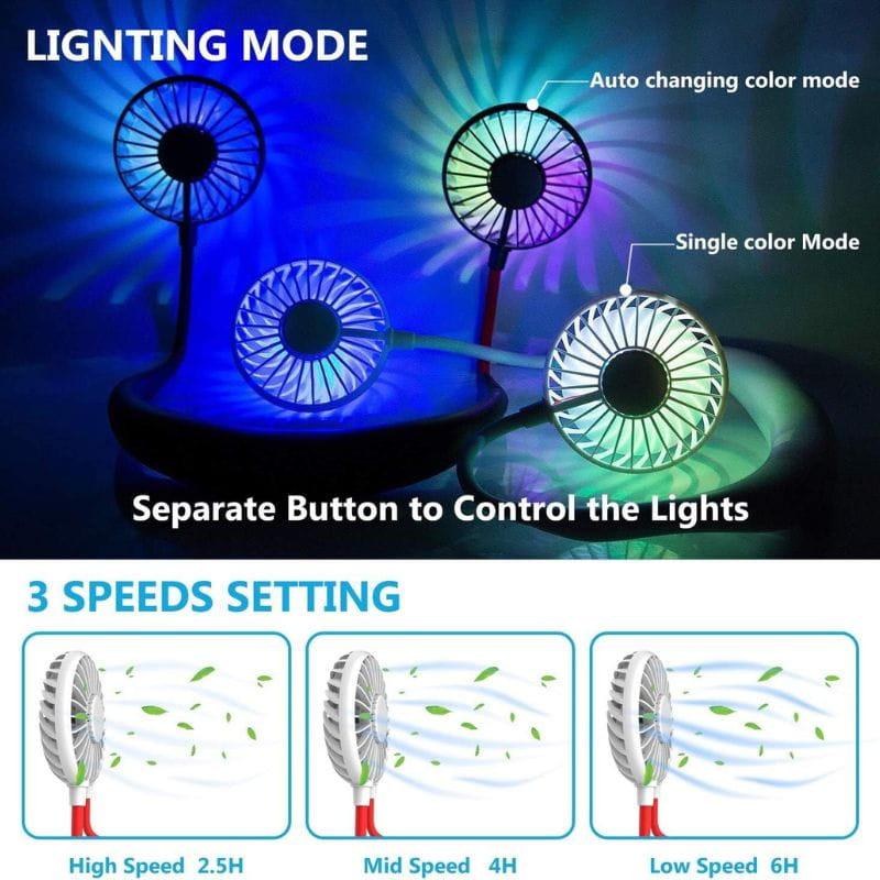 Ventilador de Cuello con Aromaterapia y Luces Blanco, modo de luces