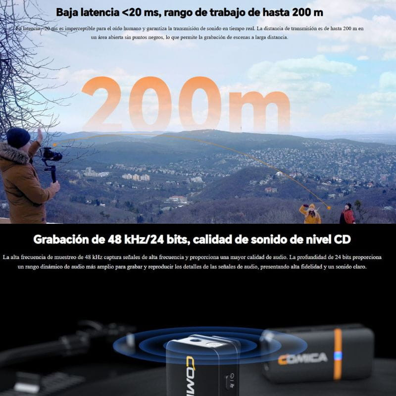 COMICA Vimo Q Micrófono Lavalier Inalámbrico de 4 Canales con Cancelación de Sonido - Negro, baja latencia y largo alcance