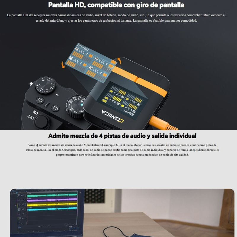 COMICA Vimo Q Micrófono Lavalier Inalámbrico de 4 Canales con Cancelación de Sonido - Negro, pantalla