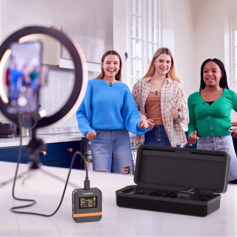 COMICA Vimo Q Micrófono Lavalier Inalámbrico de 4 Canales con Cancelación de Sonido - Negro, imagen real