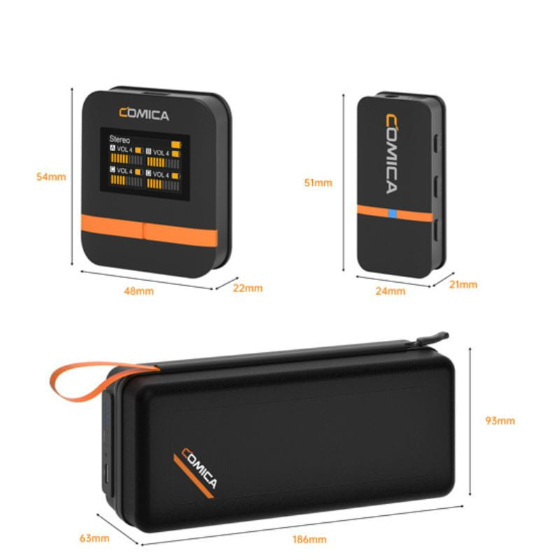 COMICA Vimo Q Micrófono Lavalier Inalámbrico de 4 Canales con Cancelación de Sonido - Negro, medidas