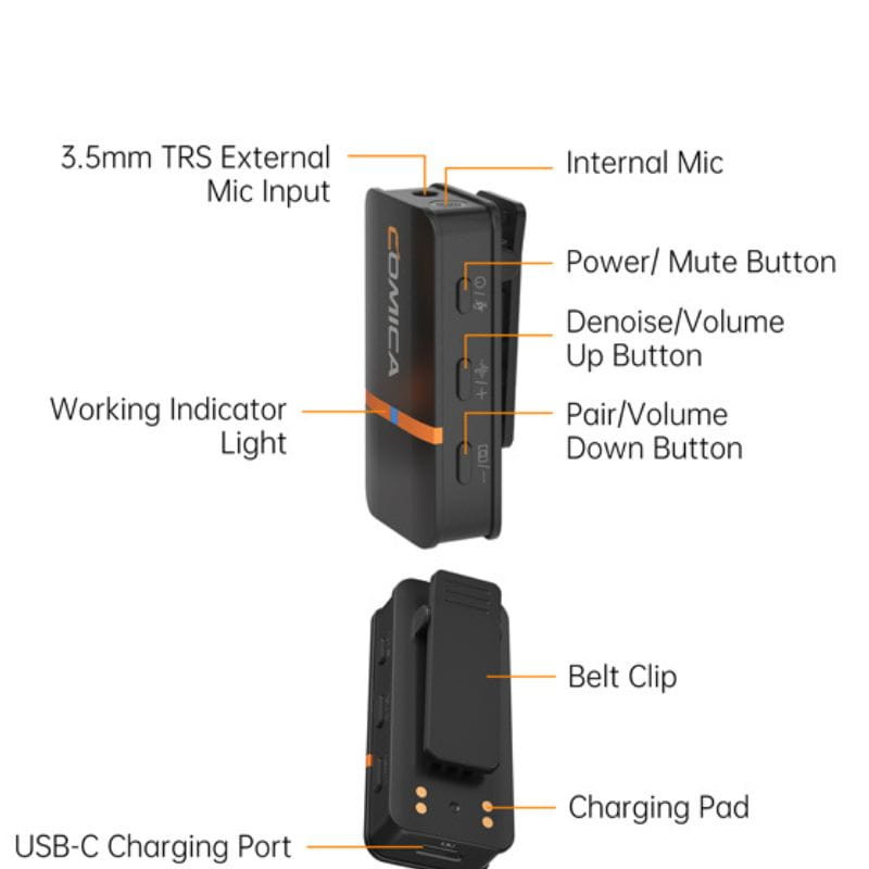 COMICA Vimo Q Micrófono Lavalier Inalámbrico de 4 Canales con Cancelación de Sonido - Negro, interfaces del micrófono