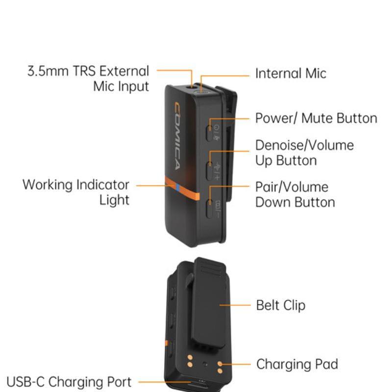 COMICA Vimo Q Micrófono Lavalier Inalámbrico de 4 Canales con Cancelación de Sonido - Negro, interfaces del micrófono