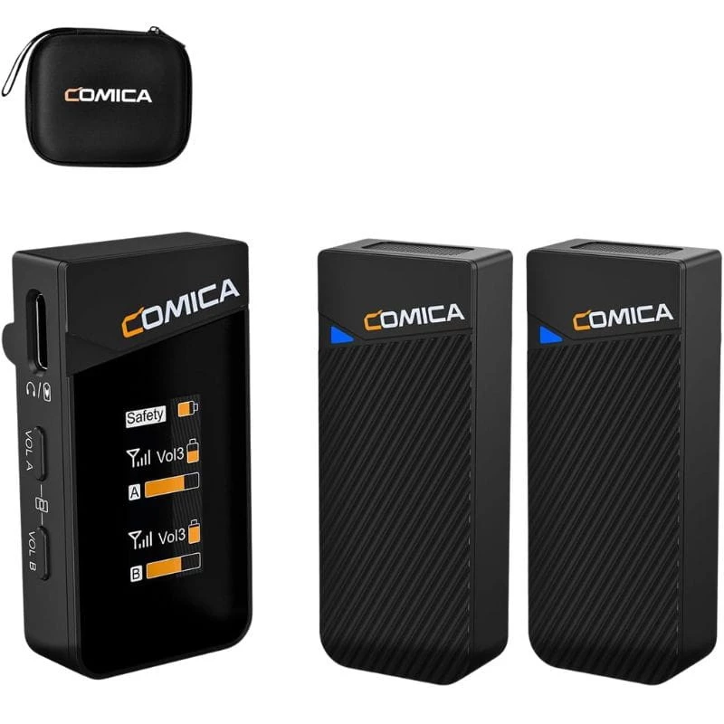 COMICA Vimo C2 Micrófono Lavalier Inalámbrico de 2 Canales con Control y Cancelación de Sonido