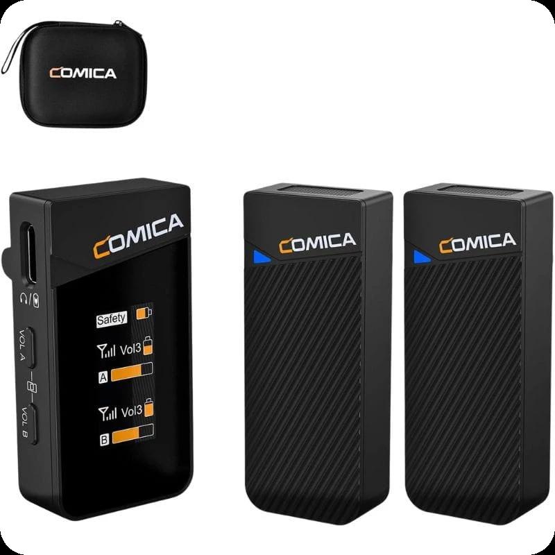 COMICA Vimo C2 Micrófono Lavalier Inalámbrico de 2 Canales con Control y Cancelación de Sonido