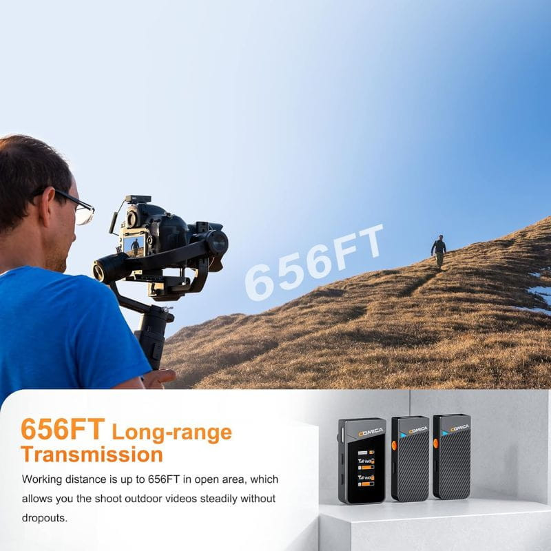 COMICA Vimo C2 Micrófono Lavalier Inalámbrico de 2 Canales con Control y Cancelación de Sonido, alcance