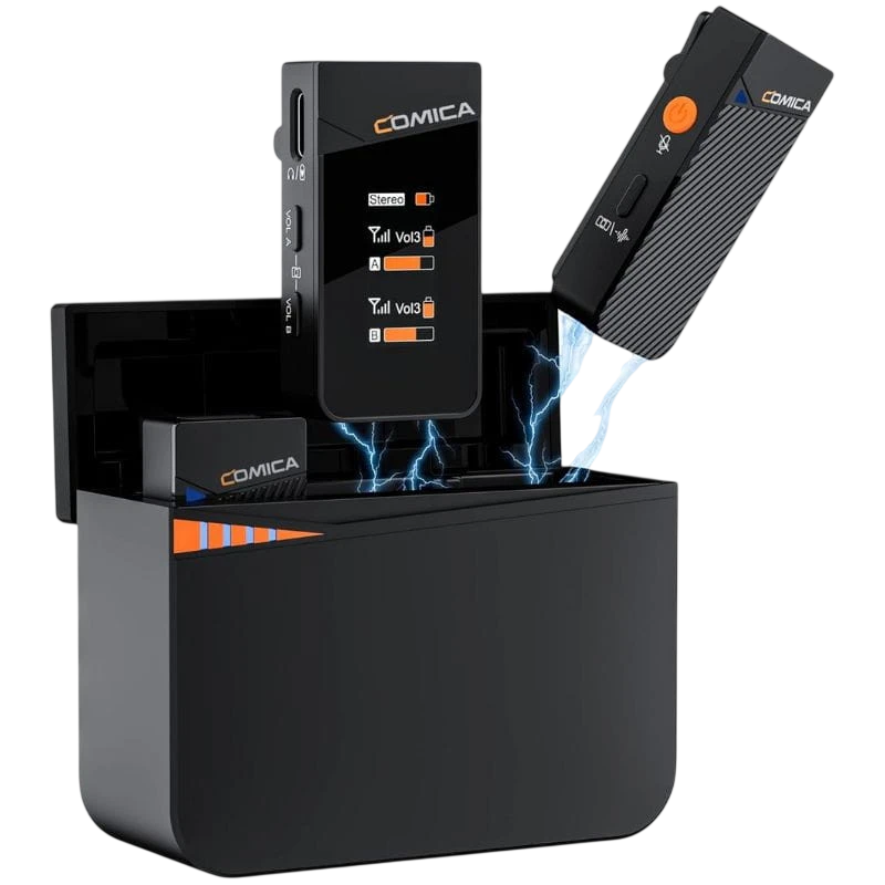 COMICA Vimo C3 Micrófono Lavalier Inalámbrico de 2 Canales con Control y Cancelación de Sonido