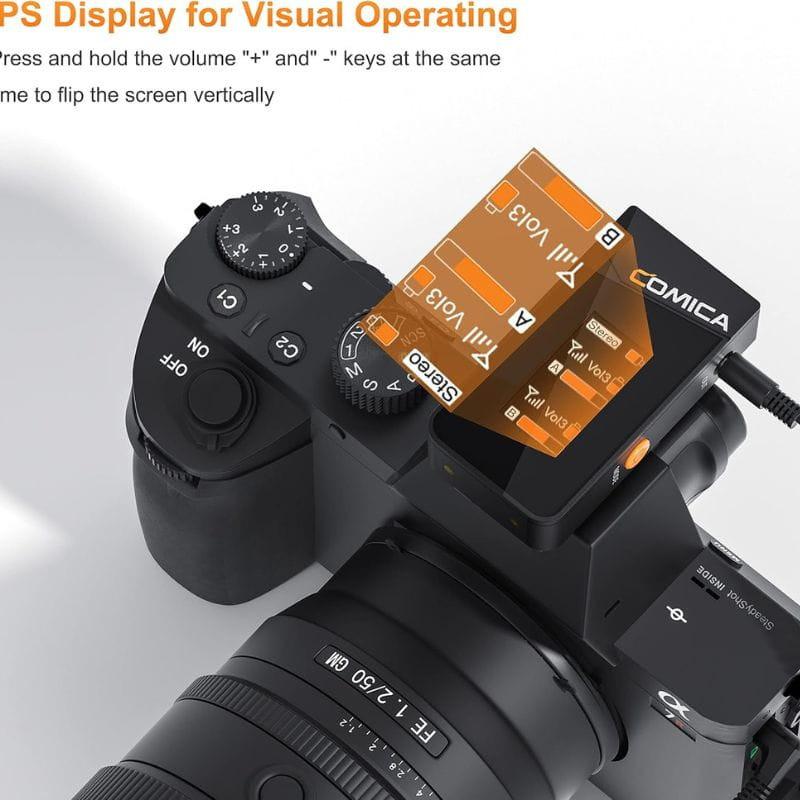 COMICA Vimo C3 Microphone Lavalier sans fil à 2 canaux avec contrôle et suppression du son, écran