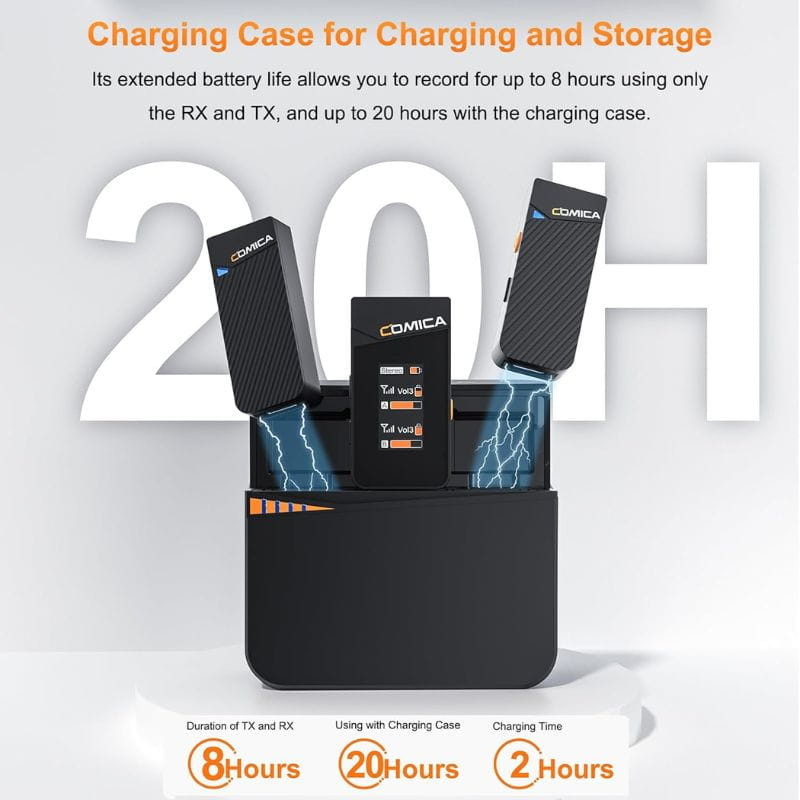 COMICA Vimo C3 Microphone Lavalier sans fil à 2 canaux avec contrôle et suppression du son, autonomie