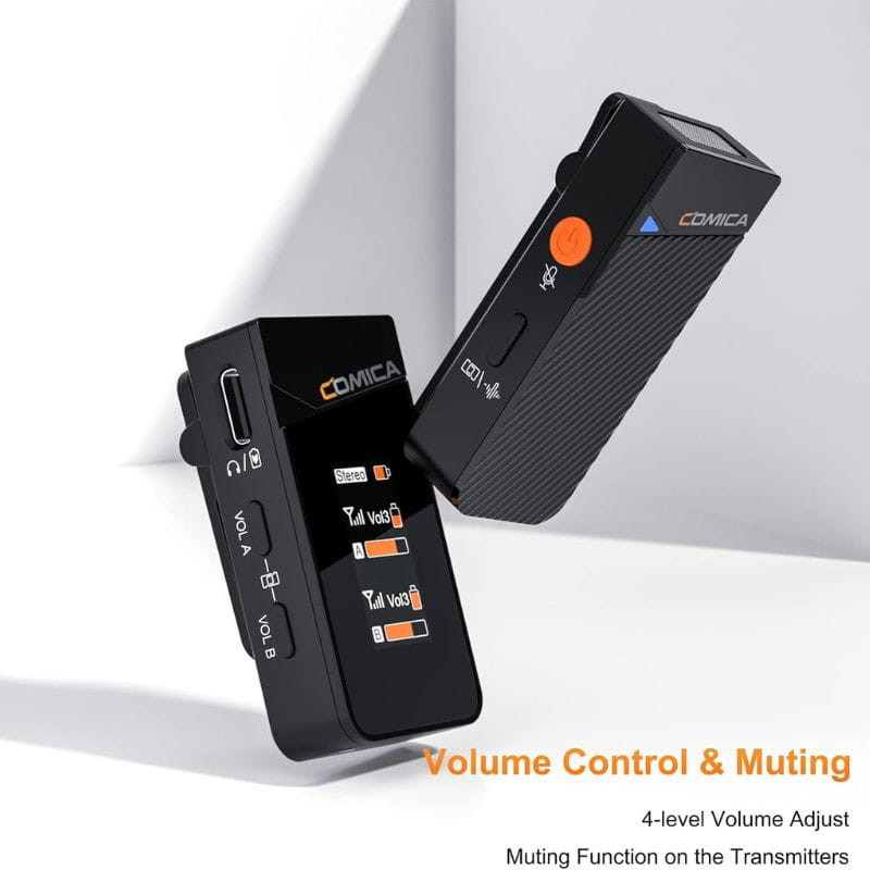 COMICA Vimo C3 Microphone Lavalier sans fil à 2 canaux avec contrôle et suppression du son, caractéristiques des commandes