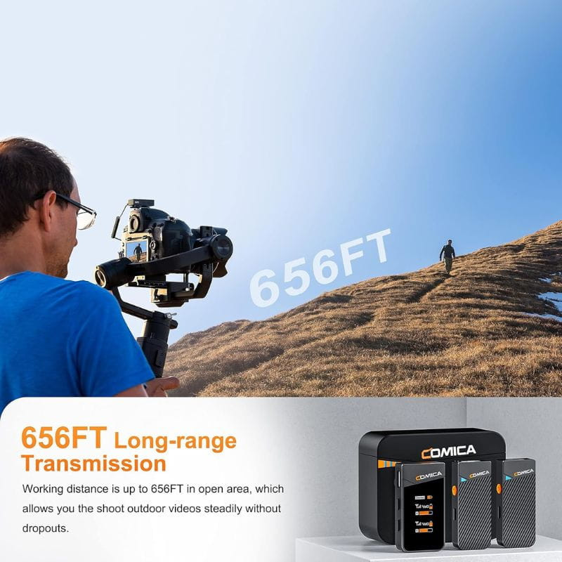 COMICA Vimo C3 Microphone Lavalier sans fil à 2 canaux avec contrôle et suppression du son, portée