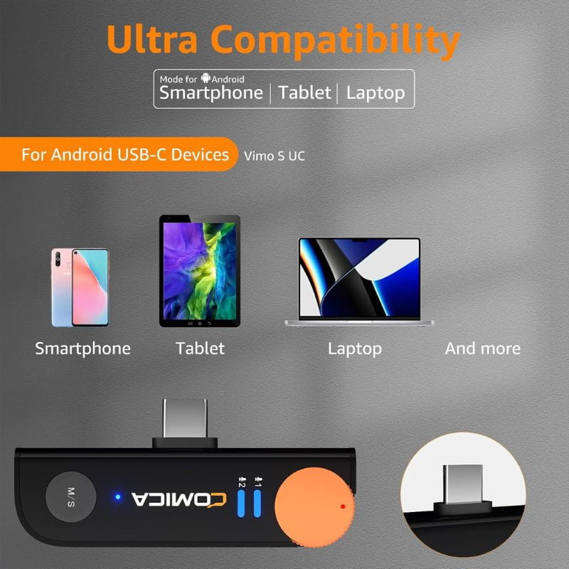 COMICA Vimo S-UC Micrófono Lavalier Inalámbrico con Cancelación de Sonido (USB-C) Negro, compatibilidad