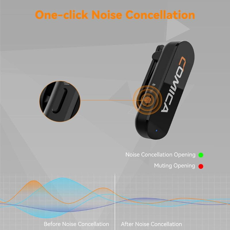 COMICA Vimo S-MI Micrófono Lavalier Inalámbrico con Cancelación de Sonido (Lightning) Negro, botones
