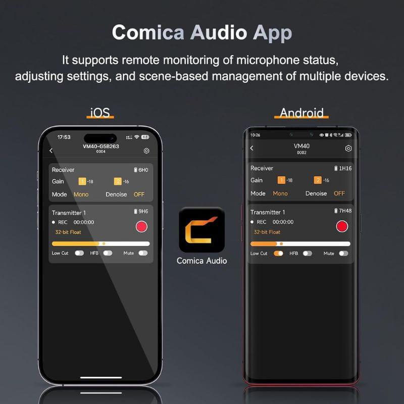 COMICA VM40 Microfone sem fio com 32 GB de gravação integrada e flutuante, compatível com Android e iOS