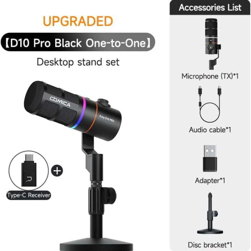 COMICA EJoy D10 Pro (D) Microphone sans fil pour jeux vidéo, noir, contenu de l'emballage