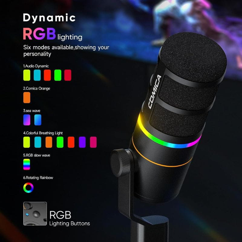 COMICA EJoy D10 Pro (D) Microphone sans fil pour jeux vidéo, noir, RGB dynamique