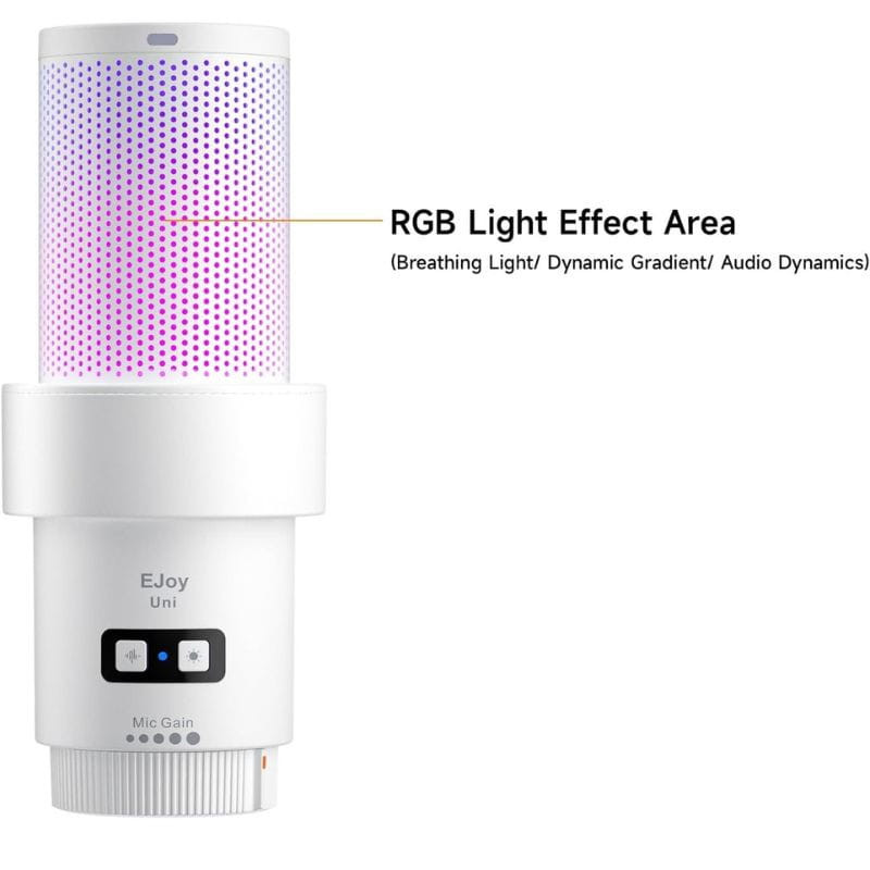 COMICA EJoy Uni Pro(D) Micrófono Inalámbrico de Condensador Cardioide RGB Blanco, efectos RGB