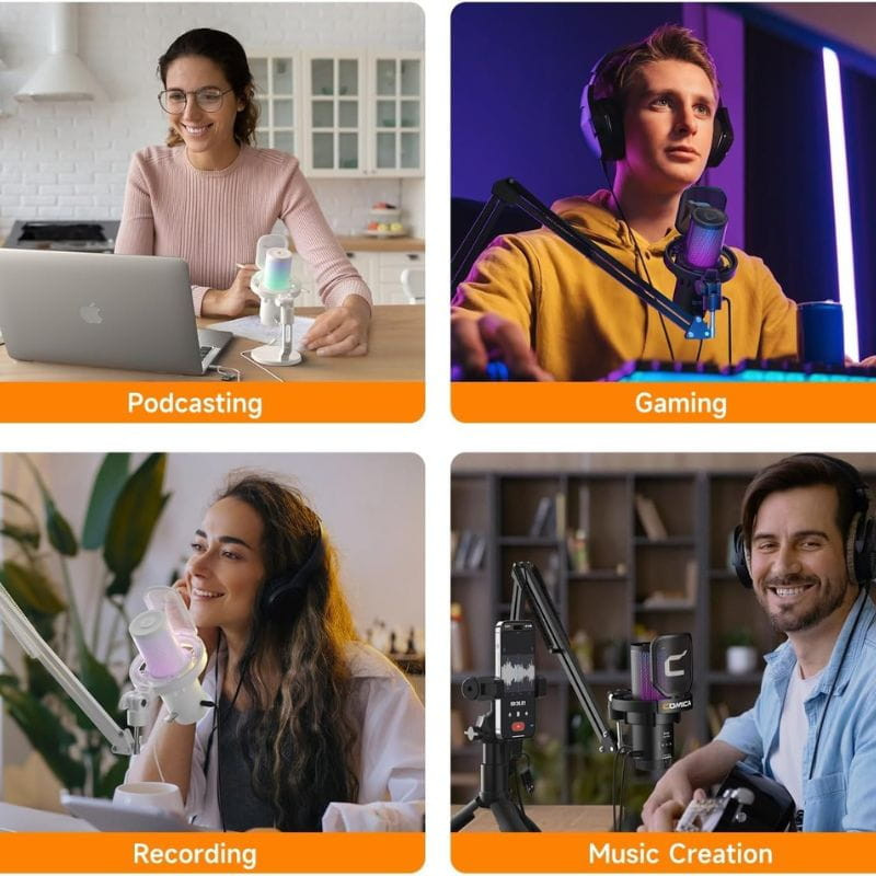 COMICA EJoy Uni Pro(D) Micrófono Inalámbrico de Condensador Cardioide RGB Blanco, múltiples usos