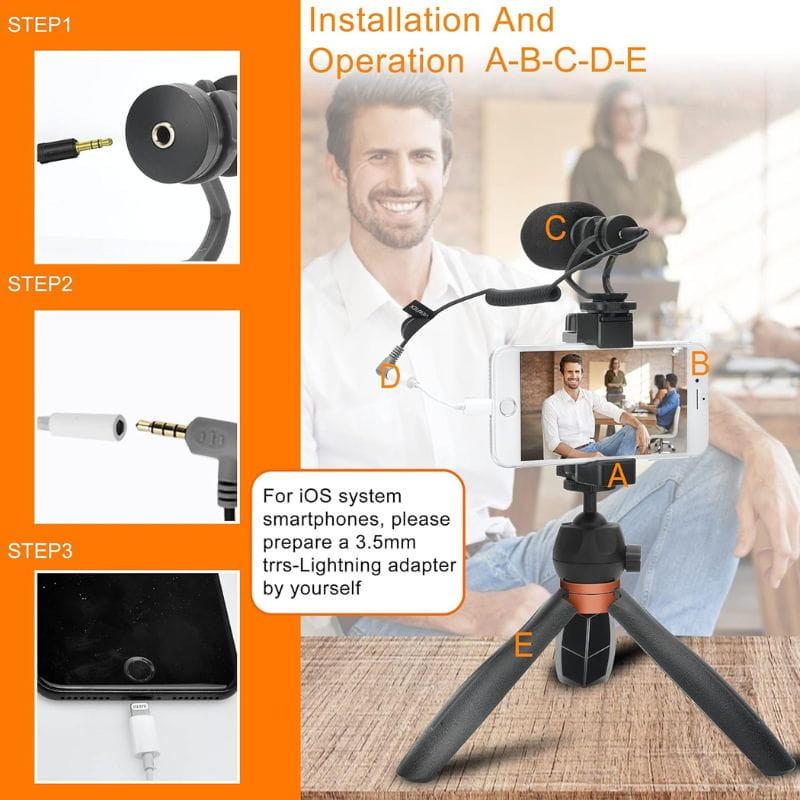 COMICA VM10-K2 PRO Trépied avec microphone - Kit vidéo pour smartphones, facile à utiliser