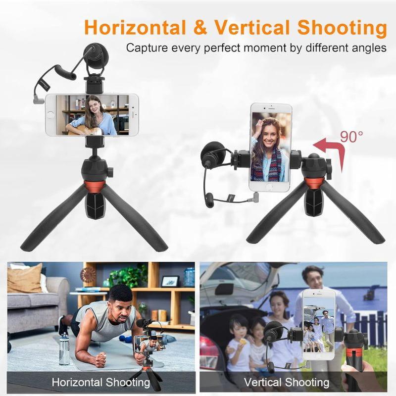 COMICA VM10-K2 PRO Trépied avec microphone - Kit vidéo pour smartphones, horizontal et vertical