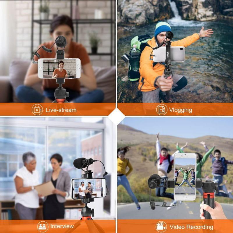 COMICA VM10-K2 PRO Trépied avec microphone - Kit vidéo pour smartphones, pour divers scénarios