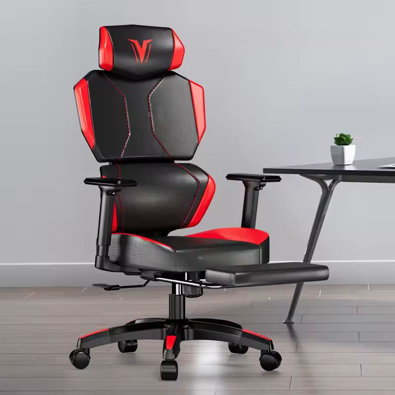 Silla Gaming Ergonómica Obidos Roja, imagen frontal con el reposapiés extendido