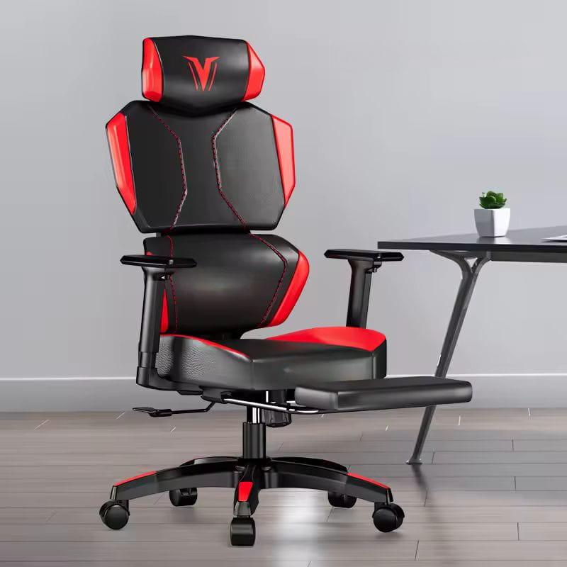 Silla Gaming Ergonómica Obidos Roja, imagen frontal con el reposapiés extendido