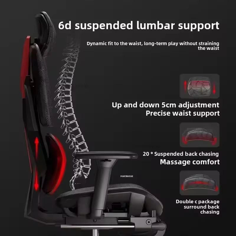 Silla Gaming Ergonómica Crato Gris, respaldo lumbar