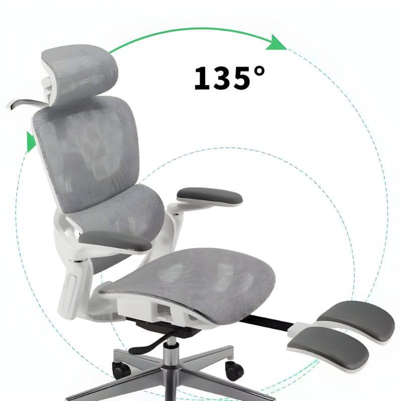 Powerbasic Silla de Oficina Ergonómica Elvas Gris, imagen con el reposapiés extendido