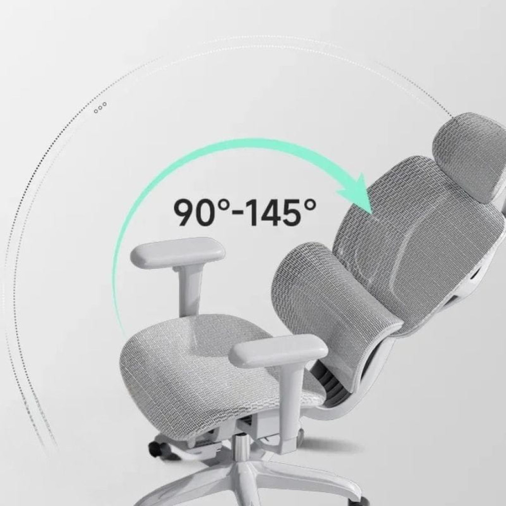Powerbasic Pinhel - Silla de Oficina Ergonómica Gris con respaldo reclinable 90–145°, apoyo lumbar, reposacabezas, asiento de malla y apoyabrazos ajustables