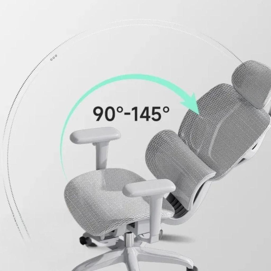 Powerbasic Pinhel - Silla de Oficina Ergonómica Gris con respaldo reclinable 90–145°, apoyo lumbar, reposacabezas, asiento de malla y apoyabrazos ajustables