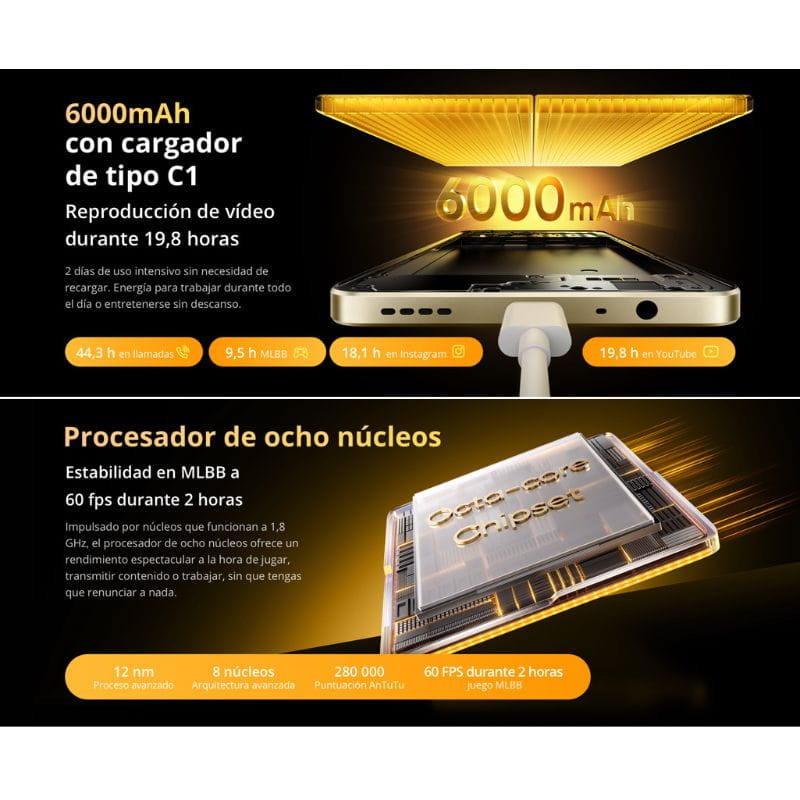 Realme Note 70T 4GB/128GB Dorado, batería