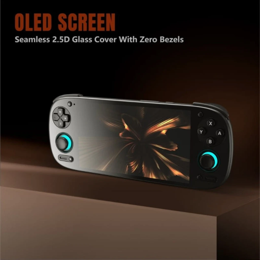 Retroid Pocket 5 SD865 12GB/128GB Negro con pantalla OLED 2.5D sin biseles, cuerpo negro, cruceta y botones frontales, sticks con anillo LED turquesa
