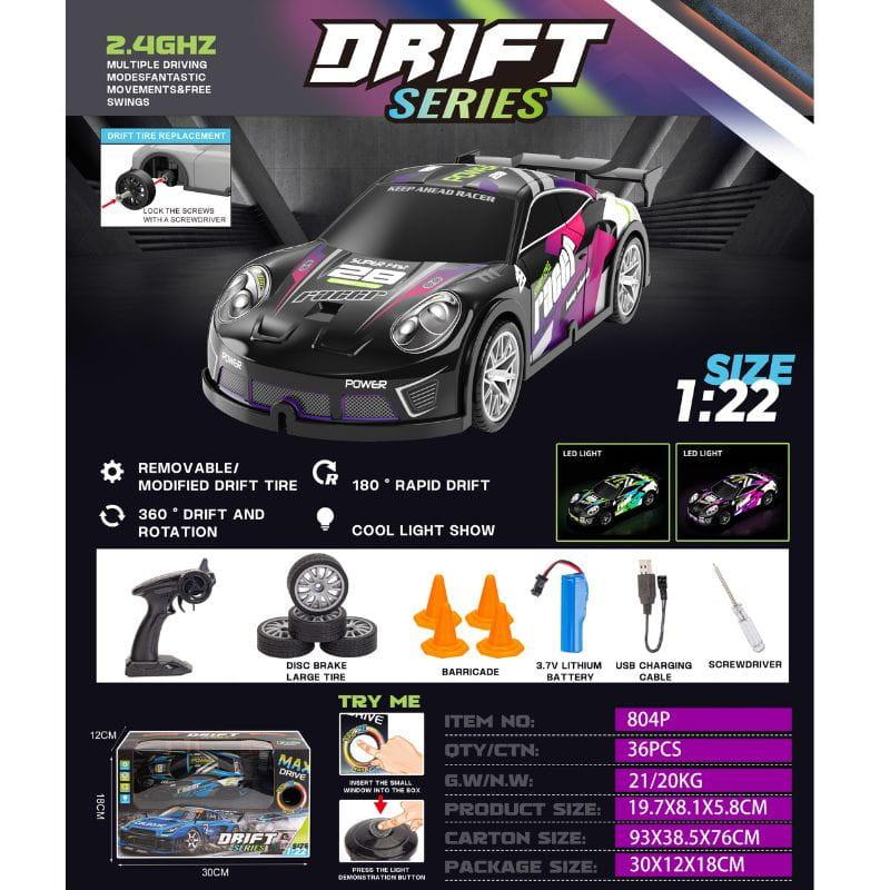 804P 1/22 4WD Drift Noir Bleu - Voiture RC électrique, spécifications