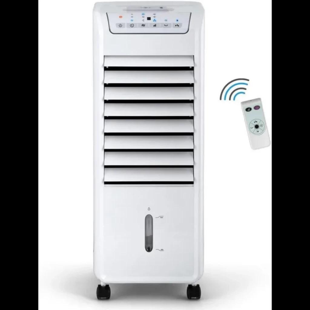 Climatiseur portatif sans tuyau Orbegozo AIR 46 reconditionné Classe A, façade blanche à lames réglables, panneau de commande, télécommande, réservoir