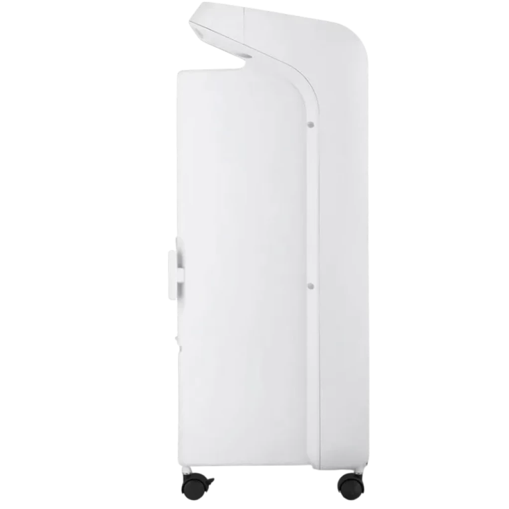 Climatiseur portatif Orbegozo AIR 46 reconditionné Classe A, profil latéral blanc, poignée intégrée, roulettes doubles noires, design compact et épuré