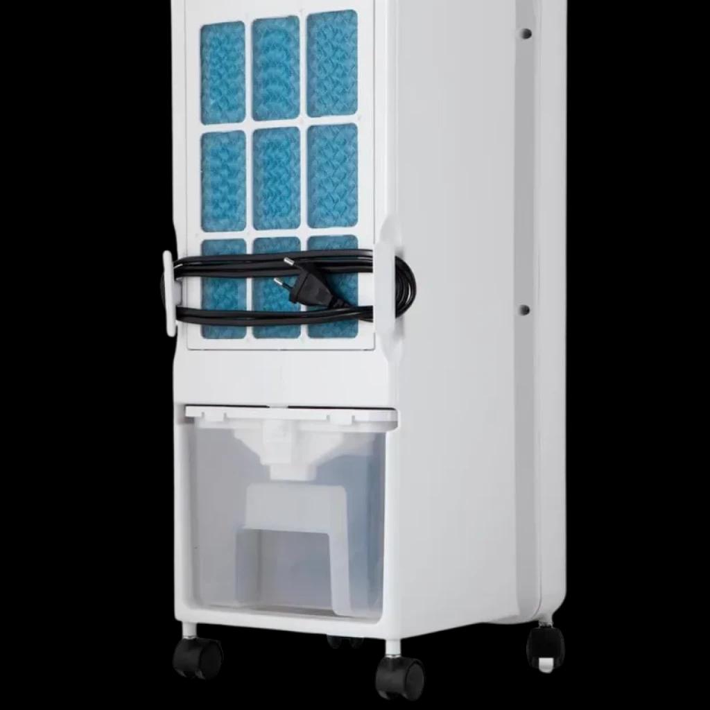 Climatiseur portable Orbegozo AIR 46 reconditionné Classe A, filtre bleu visible, réservoir d’eau transparent, enrouleur de câble arrière, roulettes