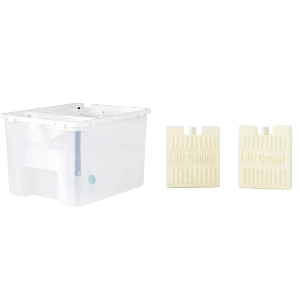 Bac transparent pour Climatiseur Portative Sans Tube Orbegozo AIR 46 avec deux filtres Air Cooler beiges, design simple et pièces détachées visibles