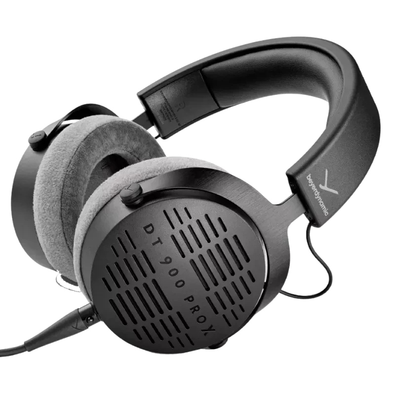 Beyerdynamic DT 900 Pro X 48 Ω casque filaire noir avec coques ajourées, coussinets velours gris, arceau rembourré et câble détachable pour studio/scène