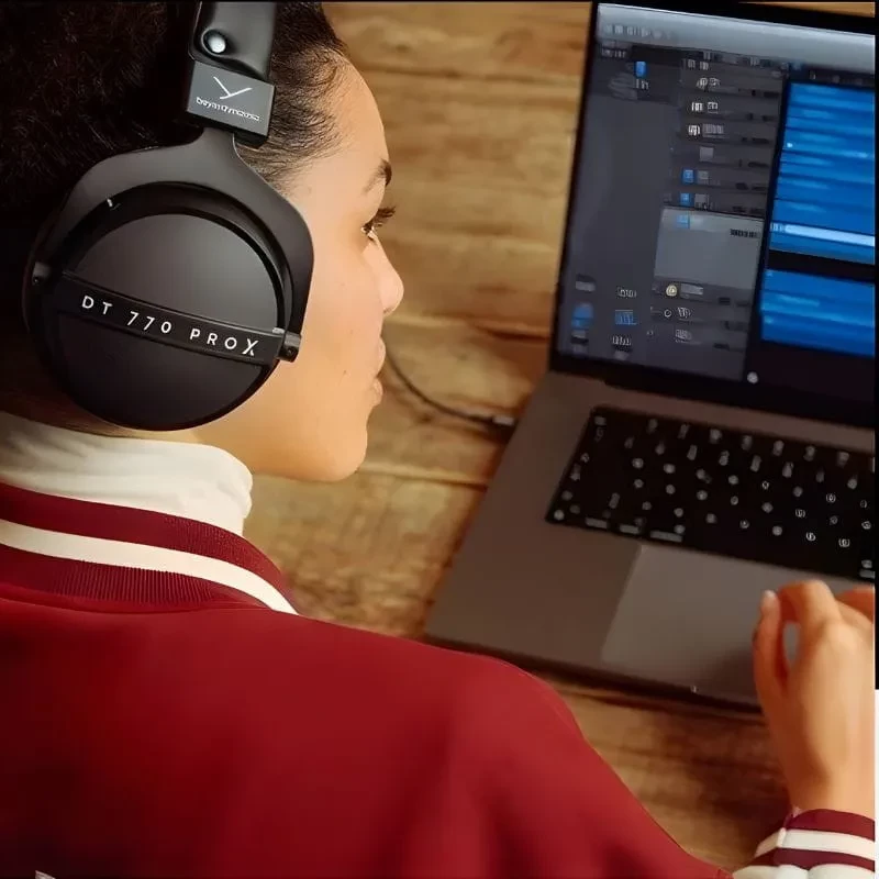 Beyerdynamic DT 700 Pro X Black Edition con diadema acolchada, copas negras cerradas y cable desmontable, diseño robusto para estudio profesional