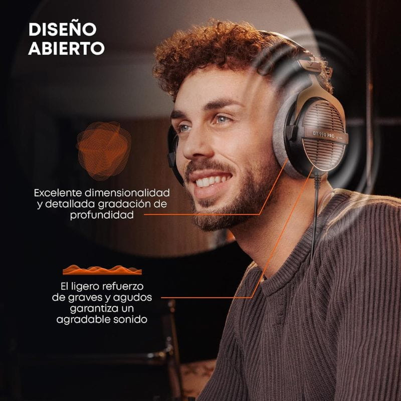 Beyerdynamic DT 990 PRO 80 Ω casque studio filaire, design ouvert, larges oreillettes rembourrées, arceau métallique, grille argentée et câble spiralé