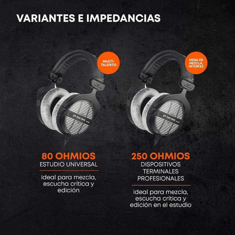 Beyerdynamic DT 990 PRO 80 Ω casque studio filaire, design ouvert, oreillettes velours gris, arceau rembourré, câbles noirs, idéal mixage et écoute