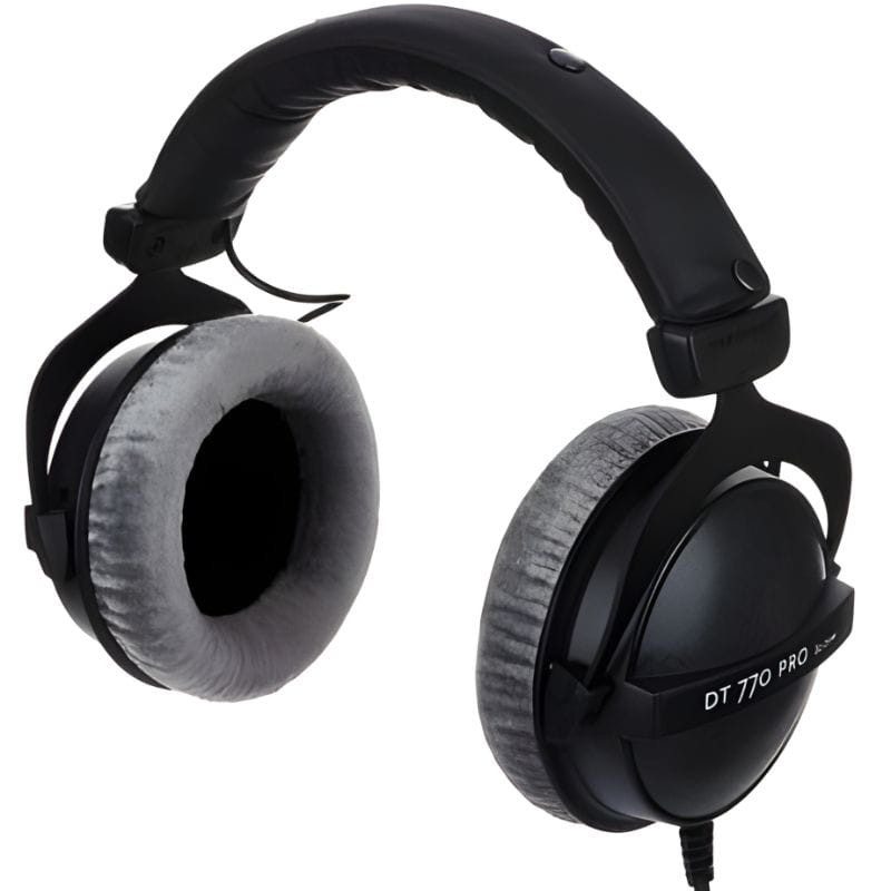Beyerdynamic DT 770 Pro 80 Ω casque de studio filaire noir, arceau rembourré, larges coussinets velours gris, coques fermées, câble spiralé robuste