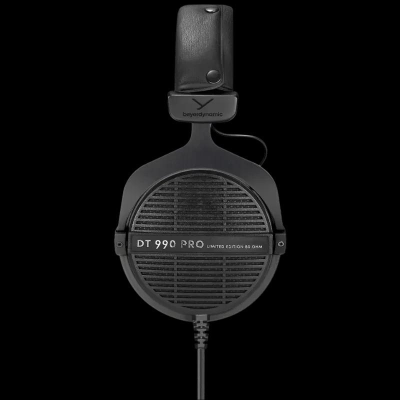 Beyerdynamic DT 990 PRO 80 Ω Black Edition, casque studio filaire noir, oreillettes ouvertes grillagées, arceau rembourré, câble spiralé robuste