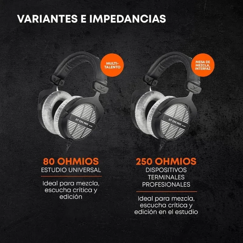 Beyerdynamic DT 990 PRO 80 Ω Black Edition, casque studio filaire noir avec oreillettes velours gris, arceau rembourré et grilles ouvertes rayées