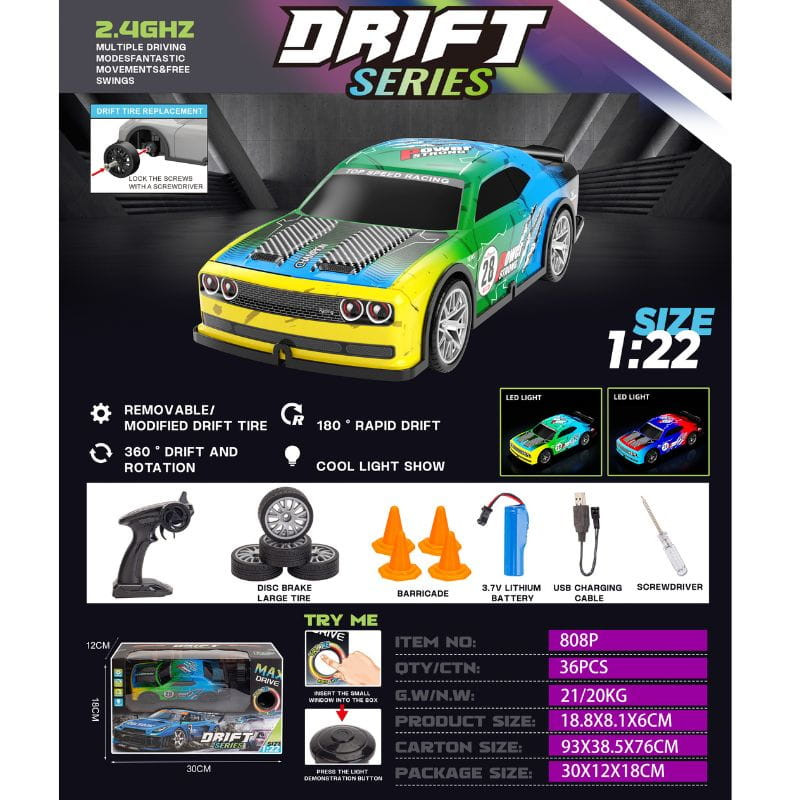 808P 1/22 4WD Drift Rouge Bleu - Voiture RC électrique - caractéristiques